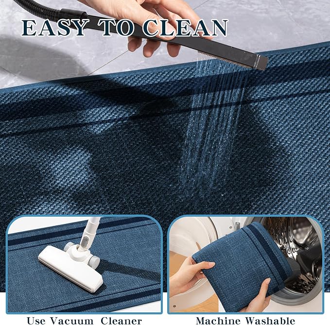 chakme Bathroom Rugs Mat 32x17, Ultra Thin Non Slip Bath Mat Quick Dry Absorbent Bath Mat for Bathroom, (Dark Blue, 32"x17")