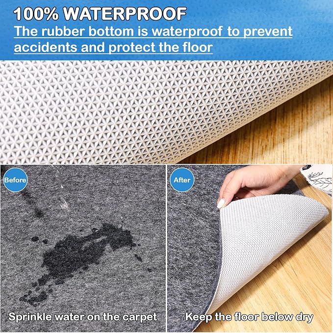 Non-Slip Rug Pads 1/4” Thick, 2x6Ft Waterproof Rugs Non Skid Rug Pad for All Floors and Finishes Durable Hardwood Floor Protective Felt Keeps Rugs in Place, Safe and Secure
