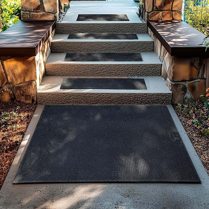 Mohawk Home Indoor Outdoor 4 Pack (0' 9" x 2' 11" Stairtread) Heavy Duty Rubber Floor Mat Anti Slip Restaurant Kitchen for Garage Garden Industrial Pool Entrance Bar Wet Area