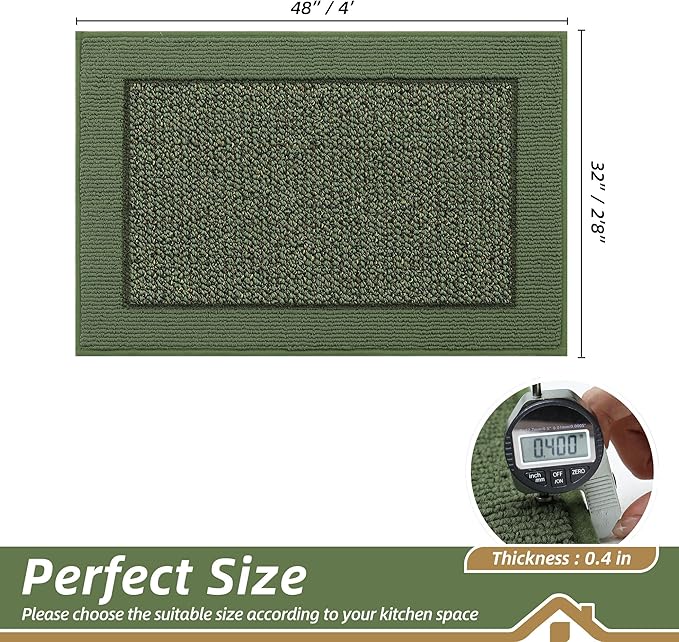 BEQHAUSE Kitchen Rugs 32"x48", Kitchen Runner Rug Non-Slip Kitchen Mats for Floor, Absorbent and Stain Resistant Kitchen Mats, Machine Washable Rugs for Kitchen, Hallway, Laundry & Sink, Green