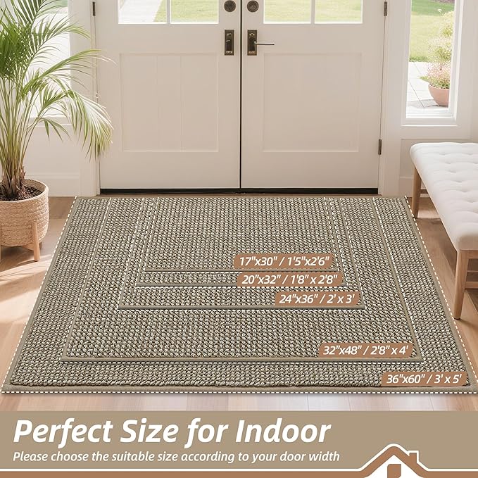 BEQHAUSE Dirt Trapper Door Mat 24" x 36", Non-Slip Washable Doormats Entrance Mat, Dirt Resistant and Absorbent Welcome Mat, Low Profile Floor Mats for Front Back Door and Entryway, Light Beige