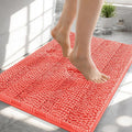 OLANLY Thick Small Bathroom Rugs 24x16, Extra Soft Absorbent Chenille Striped Bath Rugs, Rubber Backing, Machine Wash, Bath Mats for Bathroom Floor, Tub and Shower, Home Decor Accessories, Coral