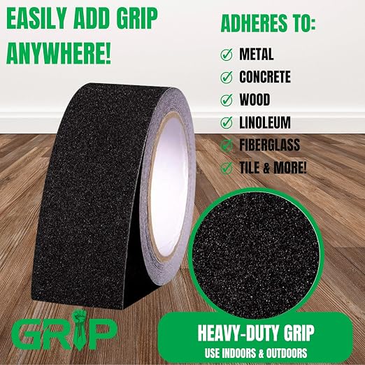 GRIP Anti Slip Tape - 80 Grit High Traction Non-Slip Tape for Stairs, Ramps, Floors, Indoor/Outdoor Use, Easy Cut & Apply, Durable for Heavy Traffic Areas (2" x 34')