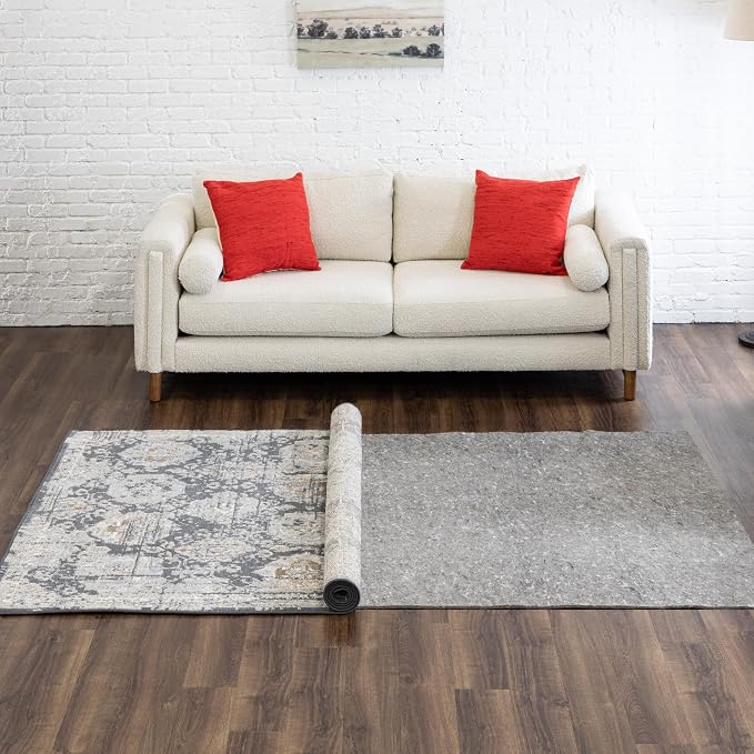 Mohawk Home Non Slip Rug Pad 6' Round - 3/8" Thick Felt + Latex Rubber Gripper - Dual Surface Cushion for Hardwood, Carpet, Tile Floors, Made in USA