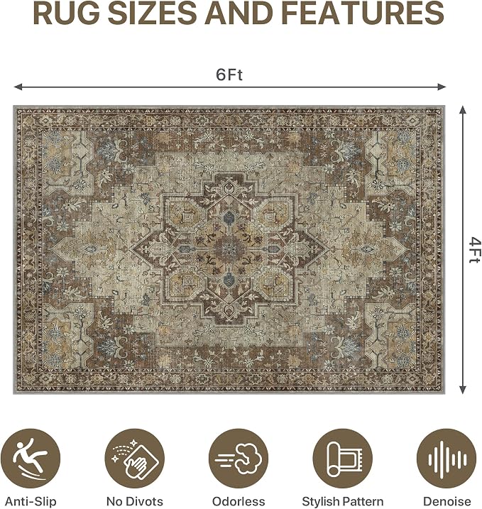48"x72" Office Chair Mat for Hardwood Tile Floor, Under Desk Carpet Protector for Rolling Computer Chair Mat, Machine Washable Area Rug, Anti-Slip 1/5" Thick Low Pile Thin Vinyl Floor Mat, Brown