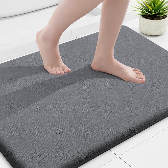 Smiry Memory Foam Bath Mat 36x24, Extra Soft and Absorbent Bathroom Mats, Non Slip Washable Carpet for Floor, Shower and Tub, Dark Grey