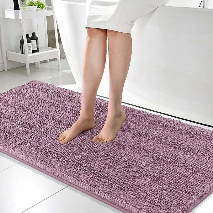 OLANLY Thick Bathroom Runner Rugs 59x24, Absorbent Chenille Striped Bath Rugs, Rubber Backing, Machine Wash, Extra Long Bath Mats for Bathroom Floor, Tub and Shower, Home Decor Accessories, Deep Plum