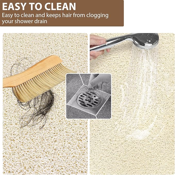 Shower Mat Non Slip: 47.2 x 31.5 Inch Extra Large Shower Mats for Inside Shower with Drain Hole - Soft PVC Loofah Anti Slip Shower Stall Mat for Walk-in Shower and Bathroom, Quick Drying