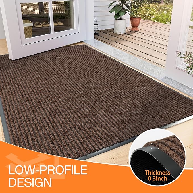 Indoor Outdoor Door Mat, 10' x 3' Doormat for Entryway, Rubber Backing Non Slip Front Door Mat Outside Entrance, Super Absorbent Commercial Floor Mat for Home Office, Brown