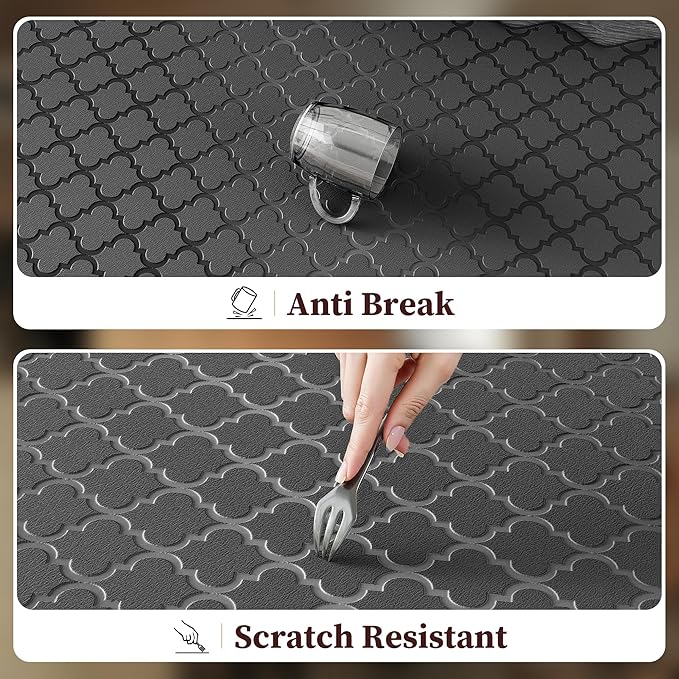 Arenarug Upgrade Scalloped Embossed Kitchen Mats for Floor 2PCS Cushioned Anti Fatigue Waterproof Foam Kitchen Rugs Non Slip Washable Comfort Standing Mat for Office Sink Laundry, Black