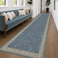 Hazo Haus Neutral Blue Washable 3x16 Extra Long Hallway Runner Rug, Boho Washable Large Kitchen Floor Rug Indoor, Non-Slip Stain & Fade Resistant, Vintage Unique Floral Décor