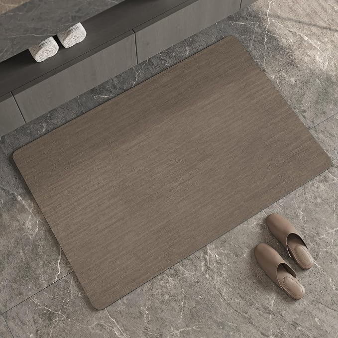 Mecko Bath Mat, Ultra Absorbent Quick Dry Bathroom Floor Mats-Rubber Non-Slip Thin Bathroom Rug Fit Under Door, Faux Suede Surface Shower Rug for Bathtub, Sink, Shower Room(Brown,20"x32")