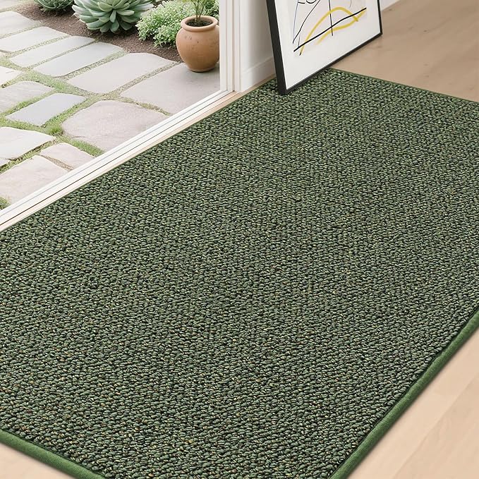 BEQHAUSE Dirt Trapper Door Mat 36" x 60", Non-Slip Washable Doormats Entrance Mat, Dirt Resistant and Absorbent Welcome Mat, Low Profile Floor Mats for Front Back Door and Entryway, Green