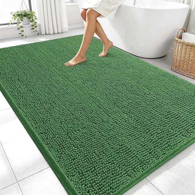 OLANLY Large Bathroom Rugs 70x46, Extra Soft Absorbent Chenille Bath Rugs, Rubber Backing Quick Dry, Machine Washable Bath Mats for Bathroom Floor, Tub and Shower, Home Decor Accessories, Olive Green