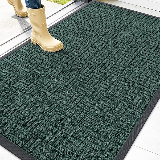 OLANLY Front Door Mat Outside Entrance 47x32, Absorbent, Heavy Duty Sturdy Natural Rubber Doormat Indoor Outdoor, Non-Slip, Stain and Fade Resistant, Low Profile Floor Mat for Entryway, Black Green