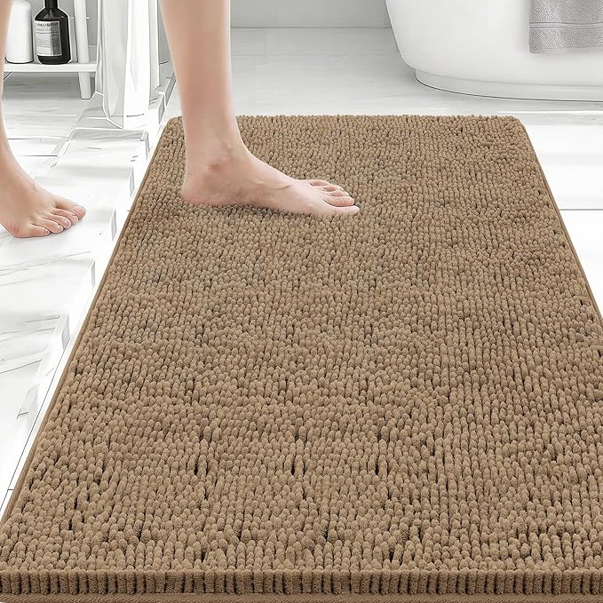 Bcoimo 36x24 Chenille Bath Mat – Non-Slip with Backing Bath Rug Ultra-Absorbent and Machine Washable Bathroom Mat Quick-Dry Design. Ideal for Bathroom Shower and Tub Areas