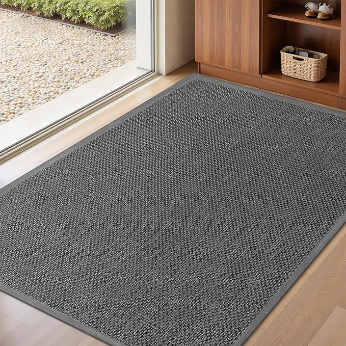 LEKEEPGO Door Mat 32"x47", Non Slip Door Mat Indoor Entrance, Rubber Backing Front Indoor Doormat Washable Absorbent Low-Profile Entryway Entry Resist Dirt Inside Door Mats, Grey