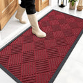OLANLY Front Door Mat Outside Entrance 47x23, Absorbent, Heavy Duty Sturdy Natural Rubber Doormat Indoor Outdoor, Stain Fade Resistant, Non-Slip Low Profile Floor Mat for Entryway, Black Red Diamond