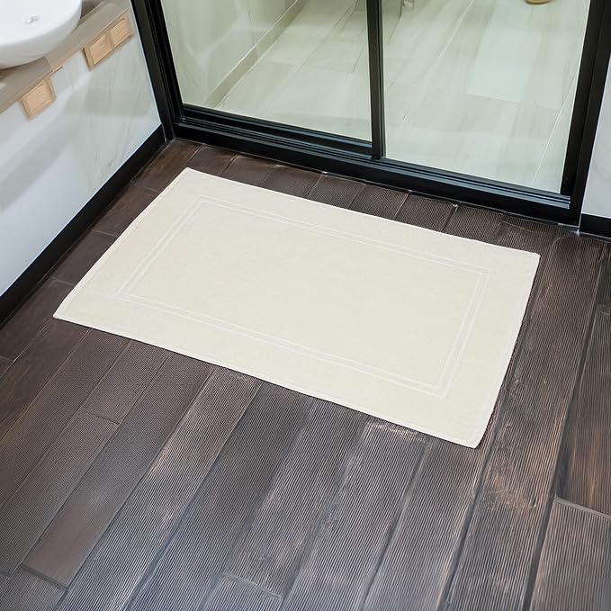 Tens Towels Pack of 2 Bath Mats 100% Cotton, 20 x 32 Inches, Super Absorbent, Hotel Quality Premium Floor Towels, Luxurious, Soft & Quick Dry, Not a Bathroom Rug (Ivory)