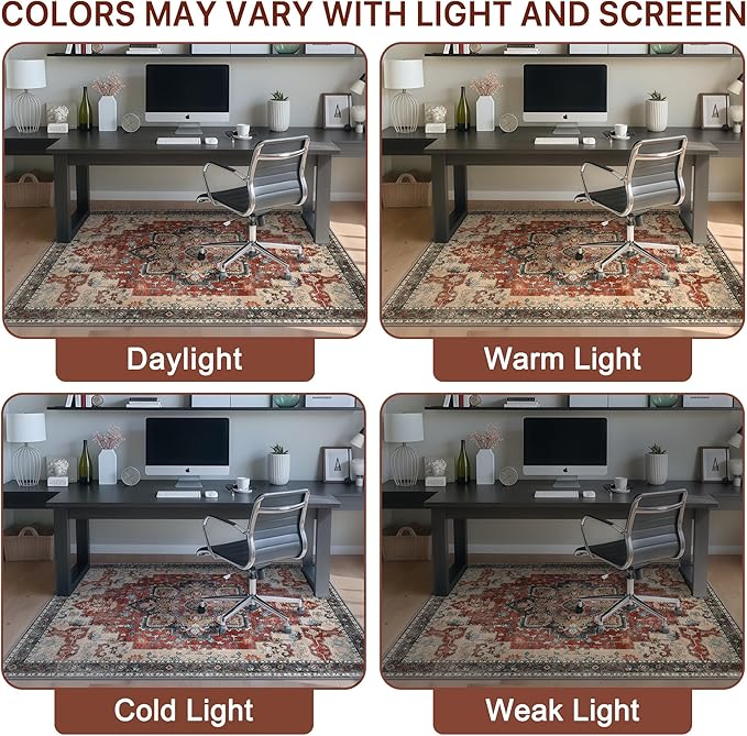 48"x72" Office Chair Mat for Hardwood Tile Floor, Under Desk Carpet Protector for Rolling Computer Chair Mat, Machine Washable Area Rug, Anti-Slip 1/5" Thick Low Pile Thin Vinyl Floor Mat, Annatto