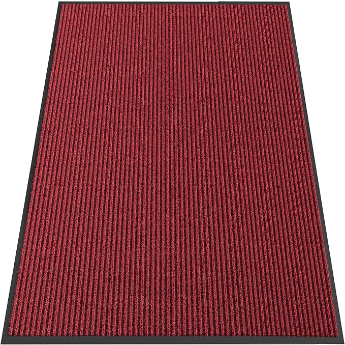 Indoor Outdoor Door Mat, 6' x 4' Doormat for Entryway, Rubber Backing Non Slip Front Door Mat Outside Entrance, Super Absorbent Commercial Floor Mat for Home Office, Red