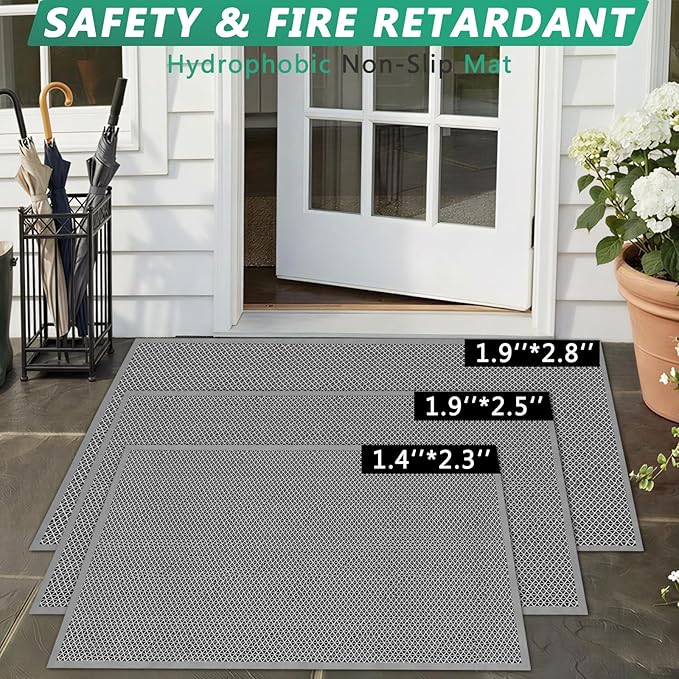 WochiTV Non Slip Drainage Mats, Front Door Mat, PVC Pool Floor Mat 0.2'' Thick Rubber Outdoor Indoor, Parking Space Mat for Bathroom Garage Basement Backyard Commercial Kitchen, 1.4x2.3Ft Grey