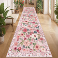 DUKINO 3x12 Washable Runner Rug, Non Slip Soft Floral Hallway Runner Rug with Non Shedding Design, Low Pile Long Floor Carpet for Kitchen, Hallway, Bathroom, Entryway, Laundry, Pink