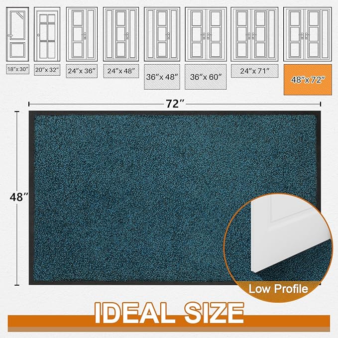 Mibao Front Door Mat Indoor Entrance, 72" x 48", Dirt Trapper Welcome Mat for Outdoor Indoor, Non-Slip Waterproof Doormat, Durable Machine Washable Low Profile Entry Rug for Back Door Outside,Grey