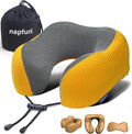 napfun Neck Pillow for Traveling, Upgraded Travel Neck Pillow for Airplane 100% Pure Memory Foam Travel Pillow for Flight Headrest Sleep, Portable Plane Accessories, Yellow