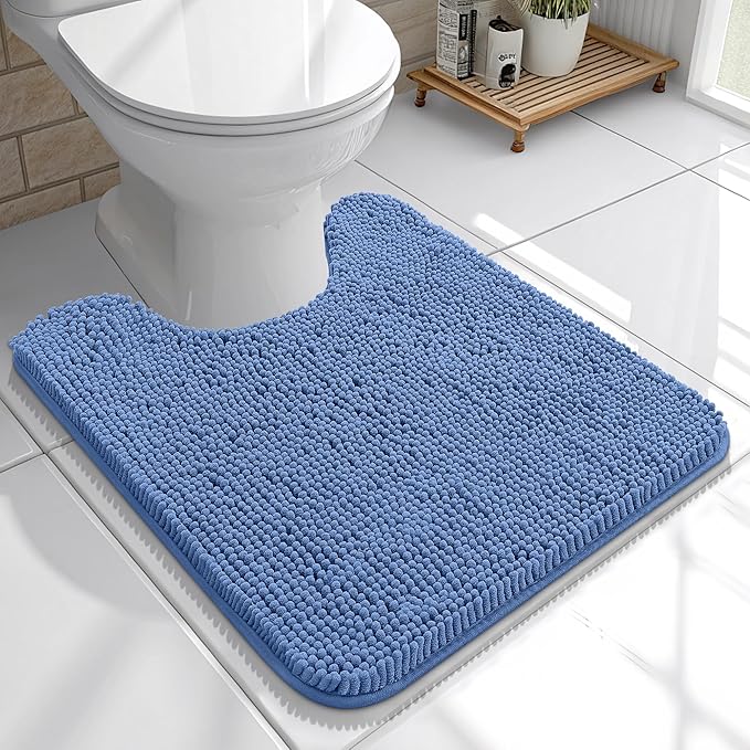 OLANLY Toilet Rugs U-Shaped 20x20, Extra Soft Absorbent Chenille Contour Bathroom Rugs for Toilet, Dry Quickly, Machine Washable, Non-Slip Bath Mat, Cornflower Blue