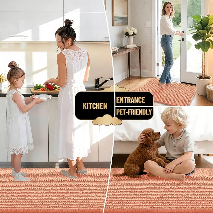 OLANLY Thick Bathroom Runner Rugs 44x24, Extra Soft Absorbent Chenille Bath Rugs, Rubber Backing, Machine Wash Dry, Long Bath Mats for Bathroom Floor, Tub and Shower, Home Decor Accessories, Peach
