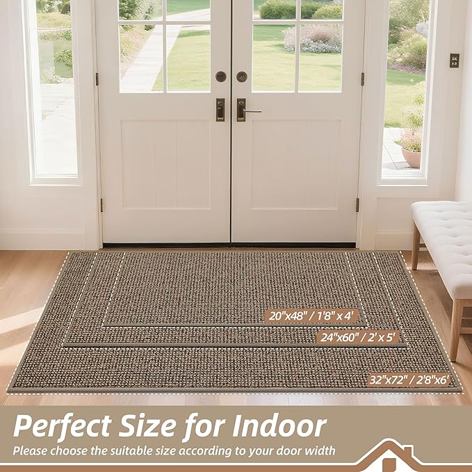 BEQHAUSE Dirt Trapper Door Mat 32" x 72", Non-Slip Washable Doormats Entrance Mat, Dirt Resistant and Absorbent Welcome Mat, Low Profile Floor Mats for Front Back Door and Entryway, Beige