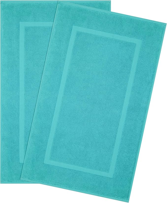 Cotton Paradise 100% Cotton Turkish Bathmat Set, Soft Absorbent Quick Dry, 2 Piece 20x34 Bathmat Floor Set, Turquoise