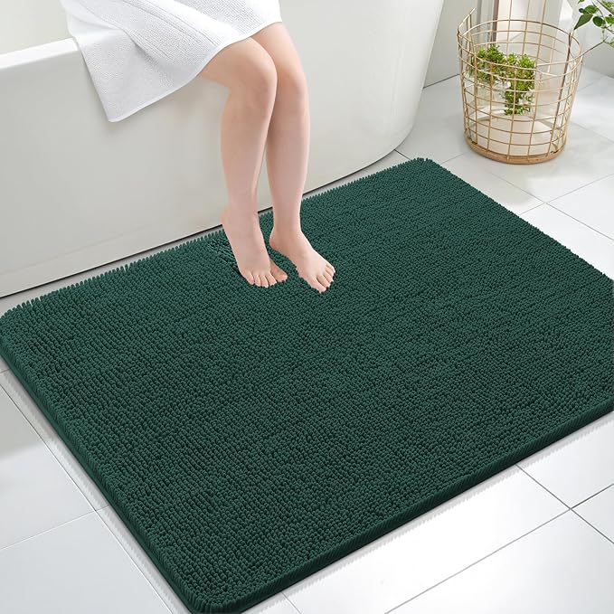 OLANLY Large Bathroom Rugs 40x32, Soft Absorbent Chenille Bath Rugs, Rubber Backing Quick Dry, Machine Washable Bath Mats for Bathroom Floor, Tub and Shower, Home Decor Accessories, Blackish Green