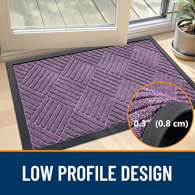 OLANLY Front Door Mat Outside Entrance 47x23, Absorbent, Heavy Duty Sturdy Natural Rubber Doormat Indoor Outdoor, Stain and Fade Resistant, Non-Slip Low Profile Floor Mat for Entryway, Violet Diamond