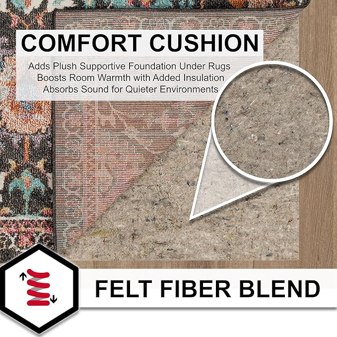 Mohawk Home Non Slip Rug Pad 7' x 9' - 1/2" Thick Felt + Latex Rubber Gripper - Dual Surface Cushion for Hardwood, Carpet, Tile Floors, Made in USA