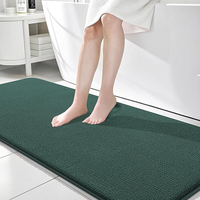 OLANLY Thick Memory Foam Bathroom Runner Rugs 70x24, Extra Soft Absorbent Long Bath Rug, Quick Dry Bath Mat, Non-Slip, Washable Mat for Bathroom, Tub and Shower, Home Decor Accessories, Blackish Green