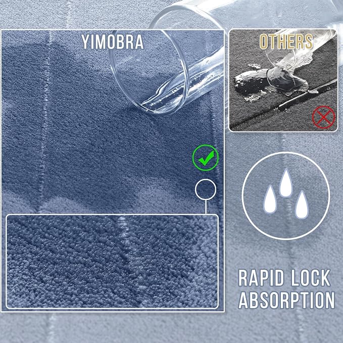Yimobra Memory Foam Bathroom Rugs Sets 2 Piece - Super Soft Absorbent Quick Dry Bath Mat Set, Machine Washable Non Slip Floor Carpet for Tub Shower & Single Sink (17x24 & 31.5x20 Inch, Denim Blue)