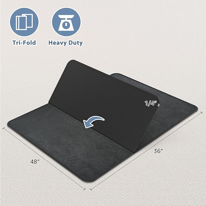 Corduroy Heavy Duty Office Chair Mat for Carpet & Hardwood Floors, Tri-Fold Floor Mat, Desk Chair Mat for Carpeted Floors and Hardwood Floor for Home Office Dark Grey