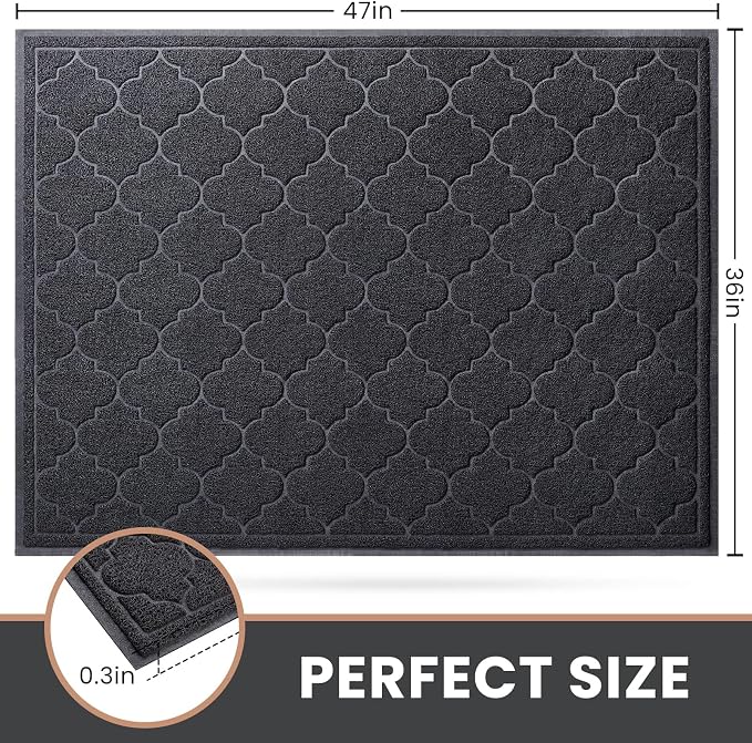 LuxStep Door Mat Large 36X47 Inch Indoor Outdoor Doormat, Non-Slip Low-Profile Design Floor Mat,Front Door Welcome Mat for Entryway,Patio,Garage, Black