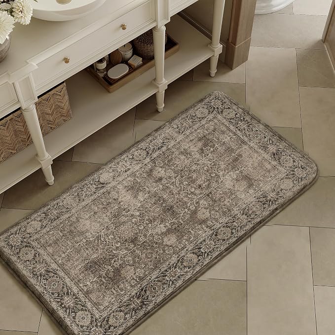 PureCozy Kitchen Mats for Floor Anti Fatigue Cushioned Brown Vintage Kitchen Mats Waterproof Non Slip Comfort Standing Distressed Rug for Sink Laundry Office Bathroom 17.3"x30"