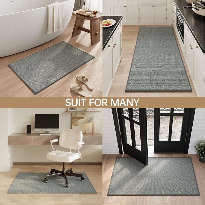 Mecko Bath Mat, Ultra Absorbent Quick Dry Bathroom Floor Mats-Upgraded Thin Cozy Cloth Bathroom Mat Fit Under Door, Rubber Non-Slip Bathroom Rug for Bathtub, Sink, Shower Room(Grey,20"x32")