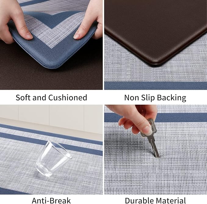 Mattitude Kitchen Mats Set of 2 Cushioned 0.47 inch Kitchen Rugs Non-Skid Rug Sets Ergonomic Comfort Standing Mat for Kitchen, Floor, Office, Sink, Laundry, Blue and Gray
