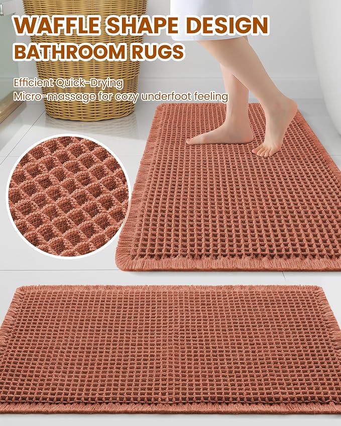 Smiry Waffle Bath Mat 30x20, Extra Soft Absorbent Bathroom Rugs, Non Slip Machine Washable Quick Dry Bath Rugs for Bathroom Floor, Tub, Shower, Home Decor Accessories, Orange