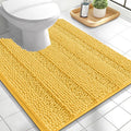 OLANLY Thick Toilet Rugs U-Shaped 24x20, Extra Soft Absorbent Chenille Striped Contour Bathroom Rugs for Toilet, Dry Quickly, Machine Washable, Non-Slip Bath Mat, Yellow