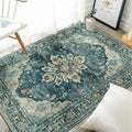 RELEANY Area Rugs 3'x4' Washable Non-Slip, Floral Vintage Distress Medallion Carpet for Living Room Bedroom Dining Room, Dark Blue Vintage