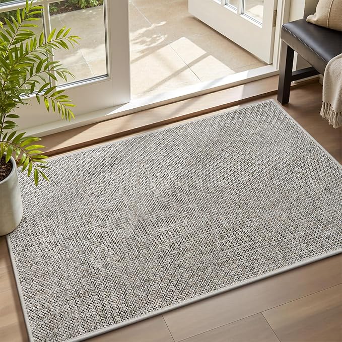 MontVoo Door Mat Indoor Entrance Doormat, Absorbent Durable Rubber Non Slip Front Door Mat for Inside Entry Entryway Dirt Trapper Welcome Mat, Beige 17''x30''