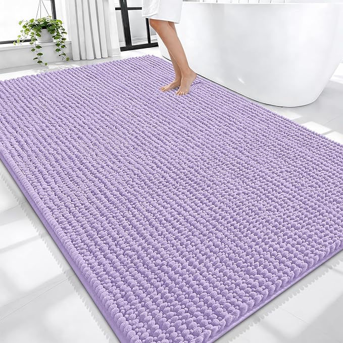 OLANLY Thick Large Bathroom Rugs 70x46, Extra Soft Absorbent Chenille Bath Rugs, Rubber Backing, Machine Wash Dry, Bath Mats for Bathroom Floor, Tub and Shower, Home Decor Accessories, Lavender