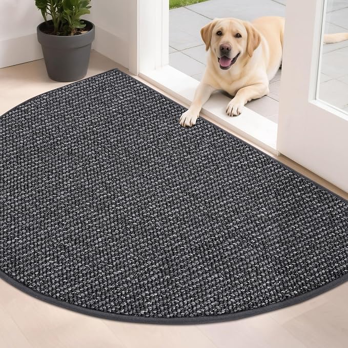BEQHAUSE Dirt Trapper Door Mat 32" x 48" Half Circle Non-Slip Washable Doormats Entrance Rugs Absorbent Welcome Low Profile Floor Mats for Front Back Door and Entryway, Charcoal
