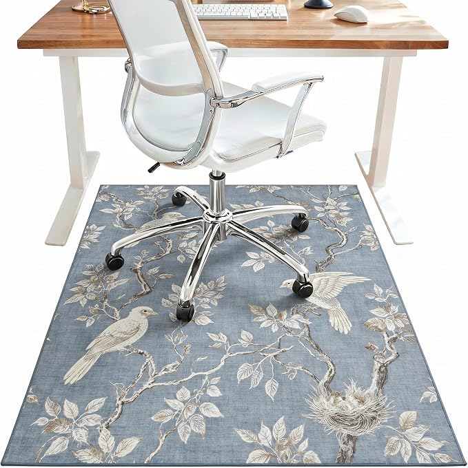 48"x72" Office Chair Mat for Hardwood Tile Floor, Under Desk Carpet Protector for Rolling Computer Chair Mat, Machine Washable Area Rug, Anti-Slip 1/5" Thick Low Pile Thin Vinyl Floor Mat, Dusty Blue